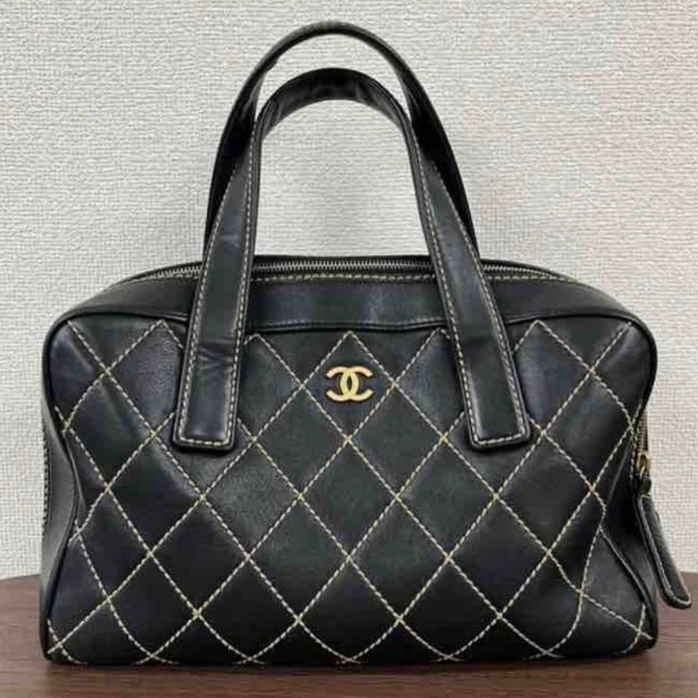 Chanel Vintage Black Quilted  Top Handle Bag